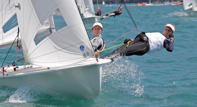 Sasha Ryan and Jaime Ryan (AUS) through to Medal Race Top 10 during the 470 Junior European Championships 2012 © Elena Giolai